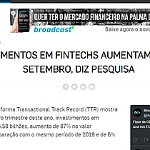 TTR: Investimentos em fintechs aumentam 87% at setembro